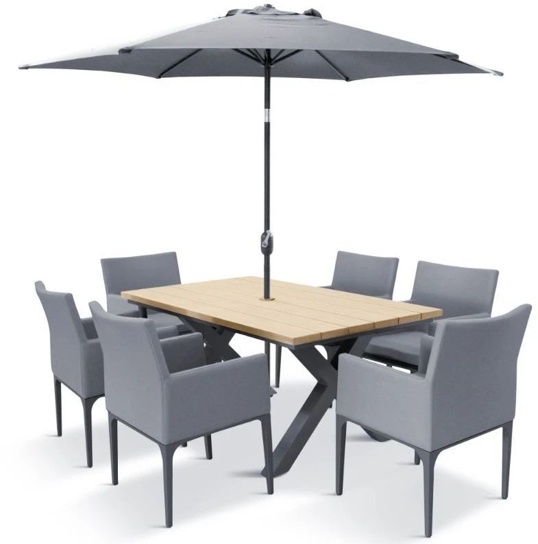 LG Outdoor Stockholm 6 Seat Dining Set With Armchairs And Deluxe 3m Parasol 2 LG Outdoor Stockholm 6 Seat Dining Set With Armchairs And Deluxe 3m Parasol - Image 2